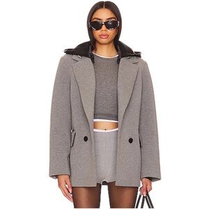 Shoreditch Ski Club || Seren Hooded Mixed Media Blazer Ponte Scuba Gray Black XS